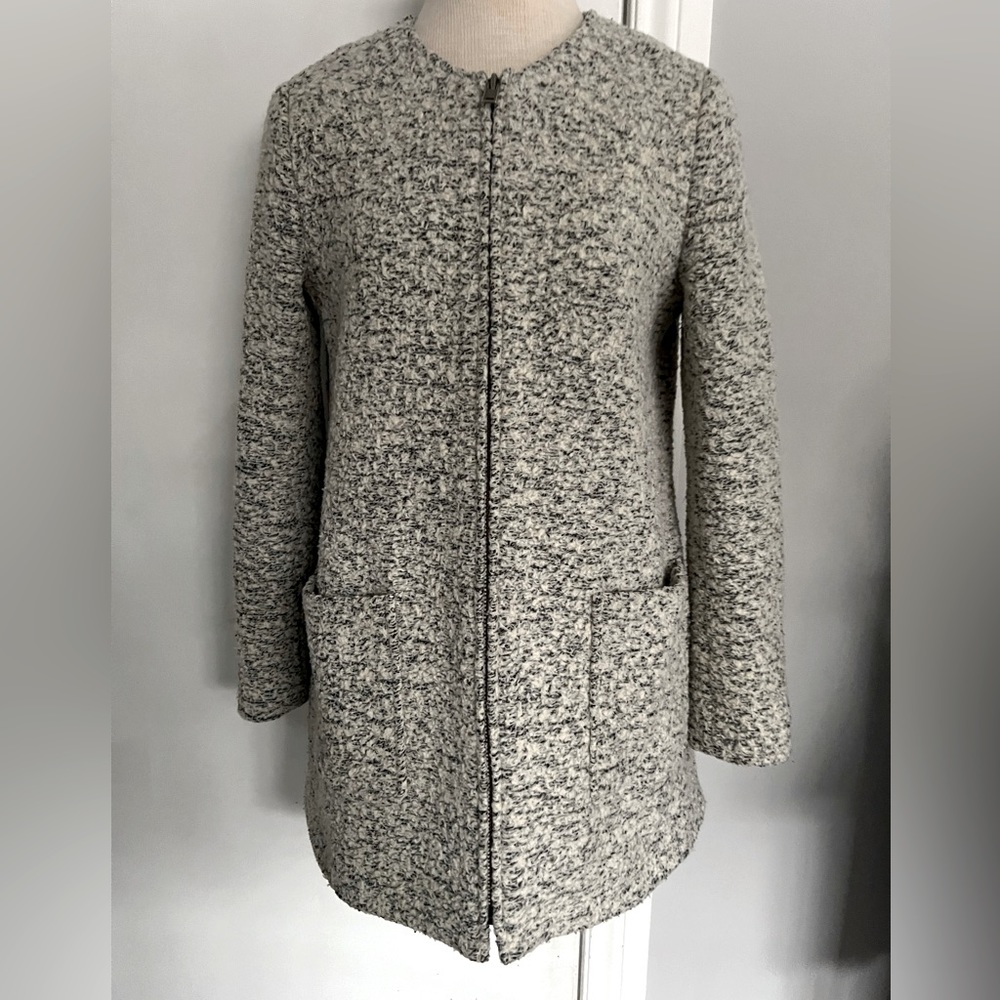 BR Collarless Bouclé-Style Peacoat